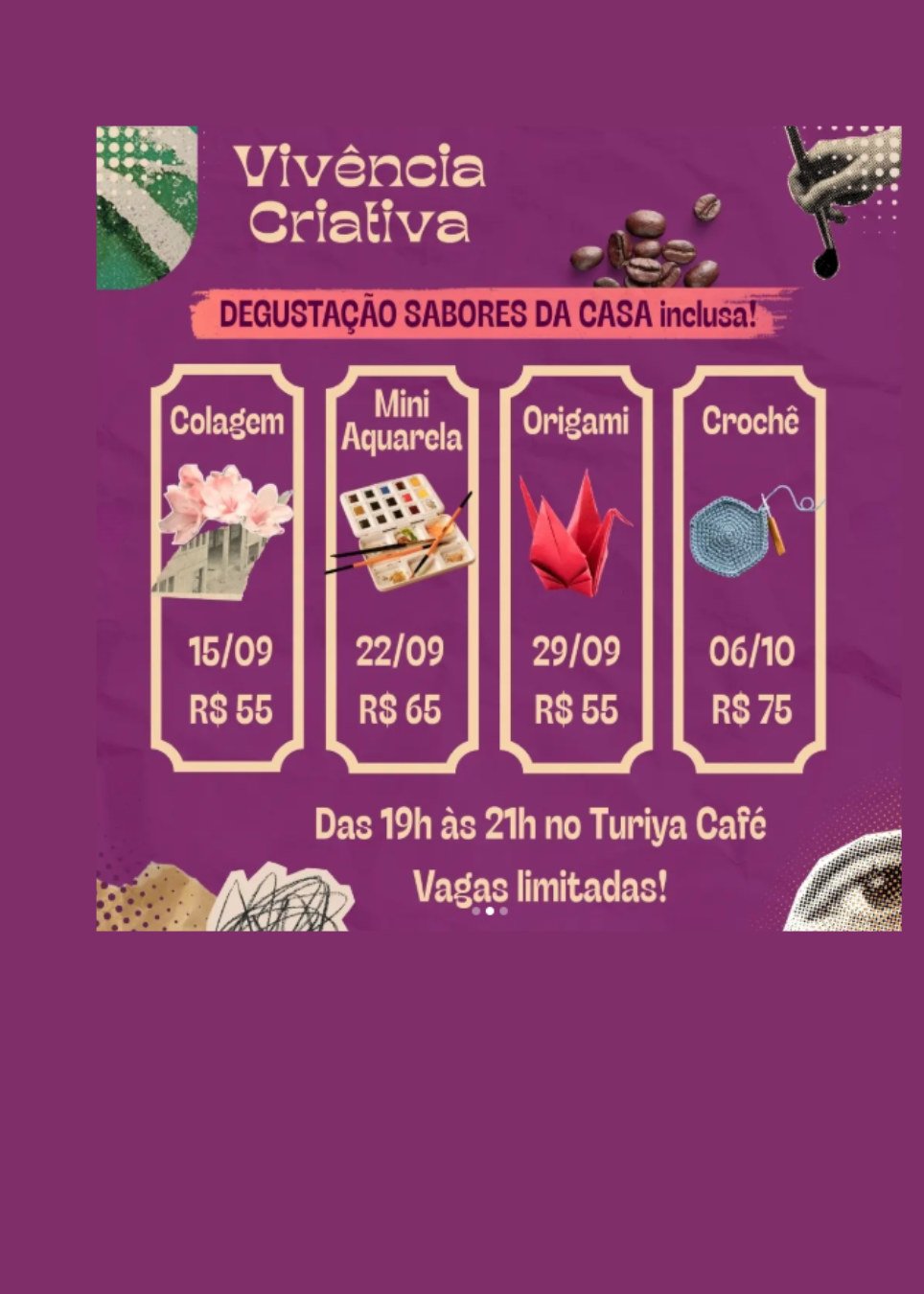 Oficina de colagem no Turiya Café
